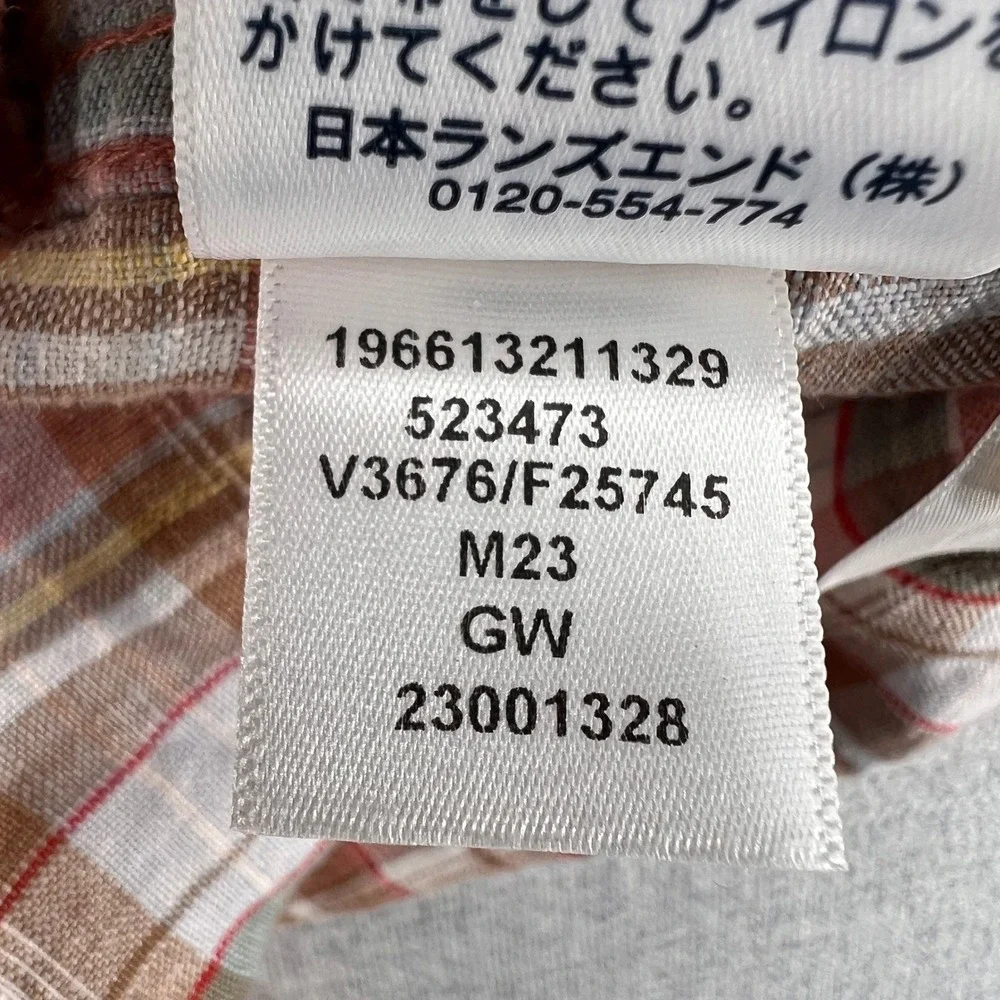 Lands End Linen Shirt‎ Plaid Short Sleeve Men 4XL Multicolor Coastal Resort